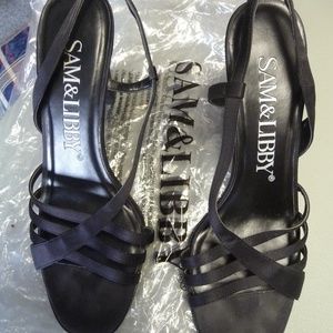 Sam & Libby Black Satin Dress Sandals Size 7 Prom